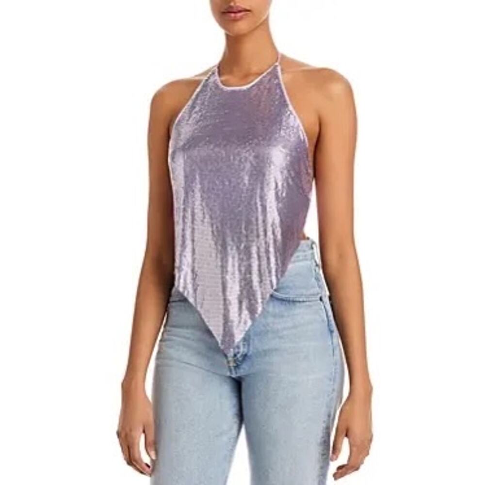 Alice and Olivia Frenchie Chainmail Halter Top metallic lavender purple size XS - Picture 13 of 15